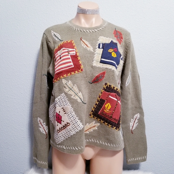Vintage Sweaters - Vintage 90's retro FALL leaves embroidered COTTAGECORE sweater MEDIUM